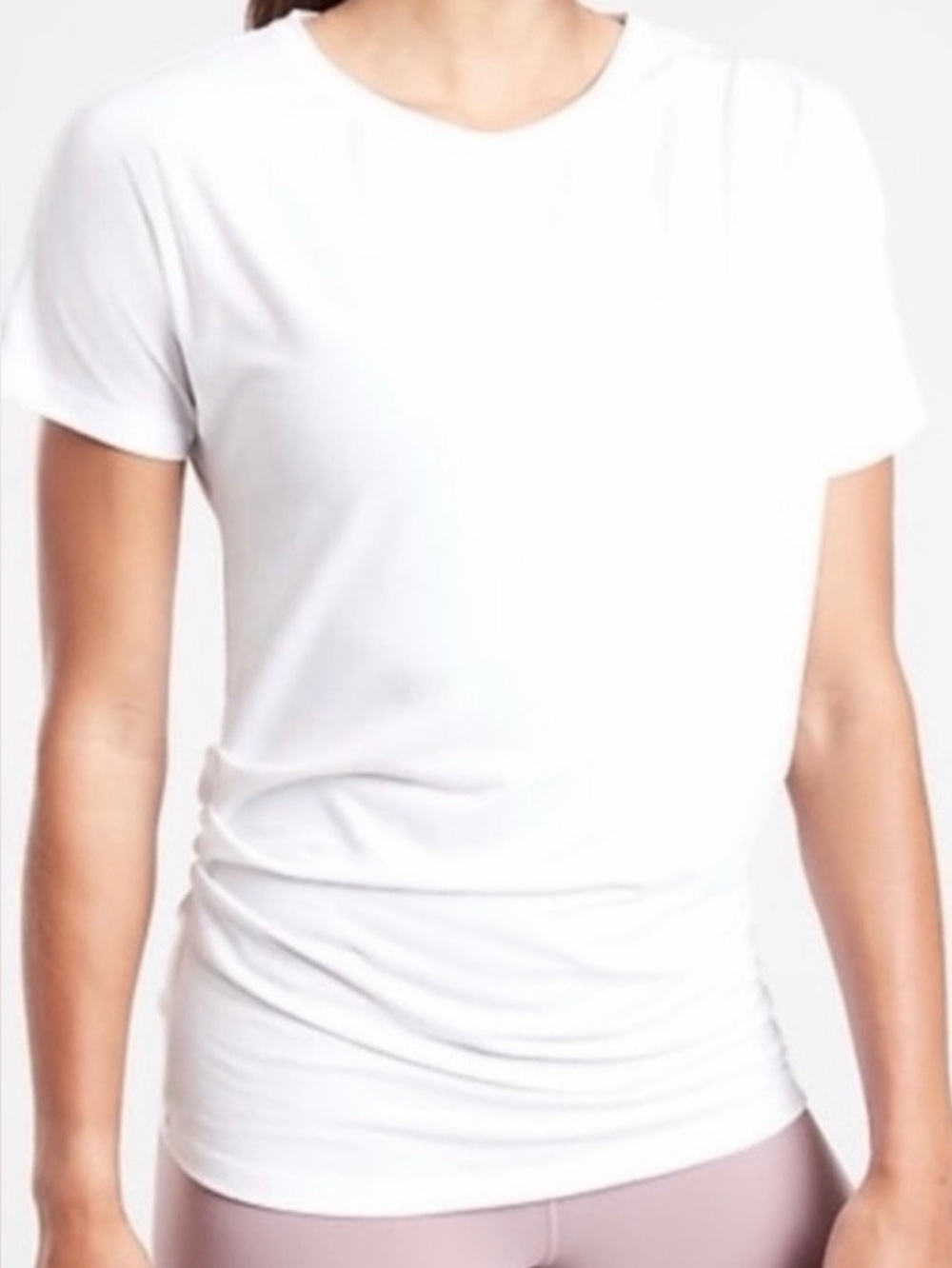 Athleta Essence Pleated Ruched Short Sleeve Tee White XS Athletic Top Activewear